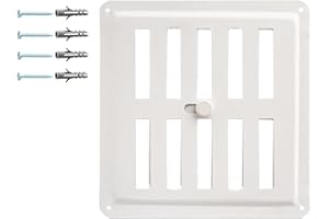 DEMLOU Griglia di Ventilazione Quadrata in Metallo Bianco RAL 9016 – 15 x 15 cm – Acciaio Zincato – Regolabile Apertura-Chiusura – Diffusore di Calore per Parete e Soffitto con Finitura a Polvere.