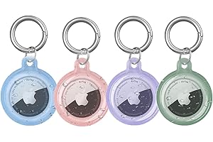 AgoumLux 4er Pack AirTag Schlüsselanhänger Airtag Hülle, Apple Tag Air Anhänger GPS Tracker Schutzhülle, Klar: Blau/Pink/Lila/Grün