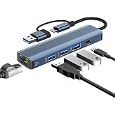 Loydia 5 in 1 USBC Ethernet Hub, Type C to Gigabit LAN 3 USB 3.0 Network Adapter, Compatible with Mac/Linux/Win 11/10/8