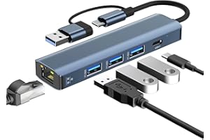Loydia USB C LAN Adapter, 5 in 2 USBC Hub Ethernet, USB 3.0 to Gigabit RJ45 1000Mbps Ethernet LAN Netzwerkadapter mit 3USB 3.0 & 1USB Type-C Ports, kompatibel für Laptop, PC mit Windows/Mac OS/Linux