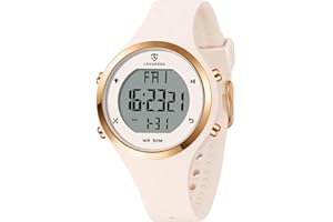 Timever Montre Femme Digitale avec Bracelet en Silicone,Alarme, Chronomètre,Date,Eclairage,Compte à rebours, Deuxième Fuseau horair,Snooze