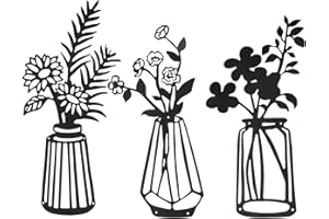 LARBER 3 Piezas Flores de Metal Decoración de Pared, Arte de Pared de Metal Negro Escultura de Pared Floral de Metal para Patio Balcón Sala de Estar Dormitorio Comedor Decoración de Cocina