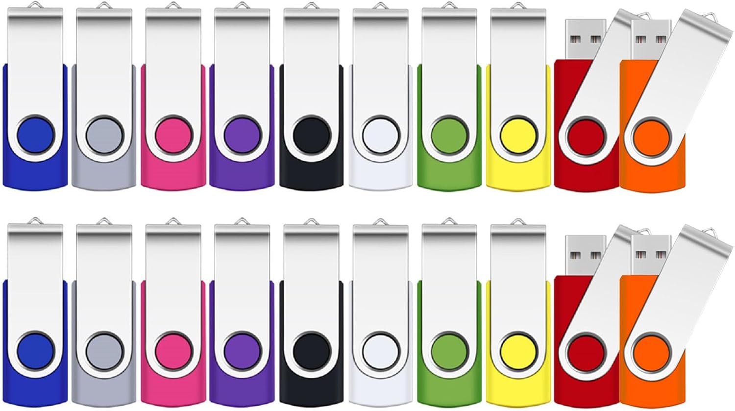 8GB USB Stick,SRVR 20Pack USB2.0 Swivel Thumb Drives Data Storage Jump Drive Zip Drive Memory Sticks External Devices with Led Indicator(Mixed Color With Lanyard)