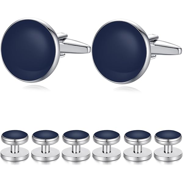 Set Di 8 Gemelli Da Uomo Per Occasioni Formali, Smoking Nero E Borchie - Foto 8