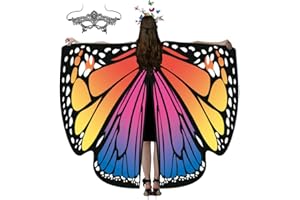 MZOLIFE Damen Schmetterling Kostüm Faschingkostüme Flügel Schal mit Augenbinde und Schmetterlings-Haarband, Erwachsene Umhang für Halloween Weihnachten Kostüm Cosplay Karneval Fasching