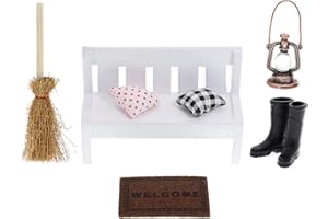 showll Miniatur Deko Mini Holzbank Regen Stiefel Kehrbesen Teppichdecke Öllampe Puppenhaus Möbel Garten Landschaft Ornament Hause DIY Dekor Geschenk