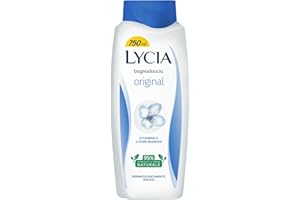 Lycia, Bagnoschiuma Original con Vitamina E e Fiori Bianchi, Deterge Delicatamente e Mantiene la Pelle Idratata, Avvolgente Profumo Fiorito, Ingredienti di Origine Naturale, 750 ml