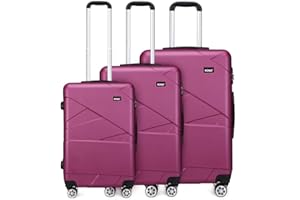 Kono Luggage Sets 3 Piece Lightweight 20/24/28 Inch Hard Shell ABS Travel Suitcase 55cm/65cm/75cm (Purple)
