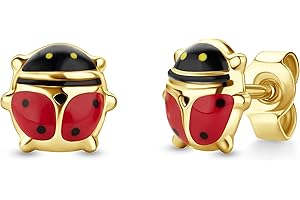 Miore Kids pendientes infantiles con mariquitas en oro amarillo de 9 kt 375 7 x 6,5 mm