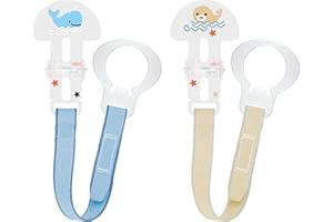 MAM Dummy Clip | 2 Pack | Baby Soother Clips Fit All MAM Soothers | Adjustable Length and Lightweight Design | Baby Accessories | Blue (Various Designs) | Dummies Not Included