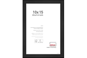 DEHA Design Bilderrahmen Boston, 10x15 cm, Aluminium Schwarz Matt, bruchsicheres Acrylglas, für Fotos und Portraits, Hoch- und Querformat, stabile Rückwand