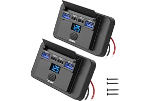 2-pack 84W 4 portar 12V USB-uttag för ytmontering med voltmeter, 36W PD och dubbla 18W QC 3.0 Lättviktspanel för byte av USB