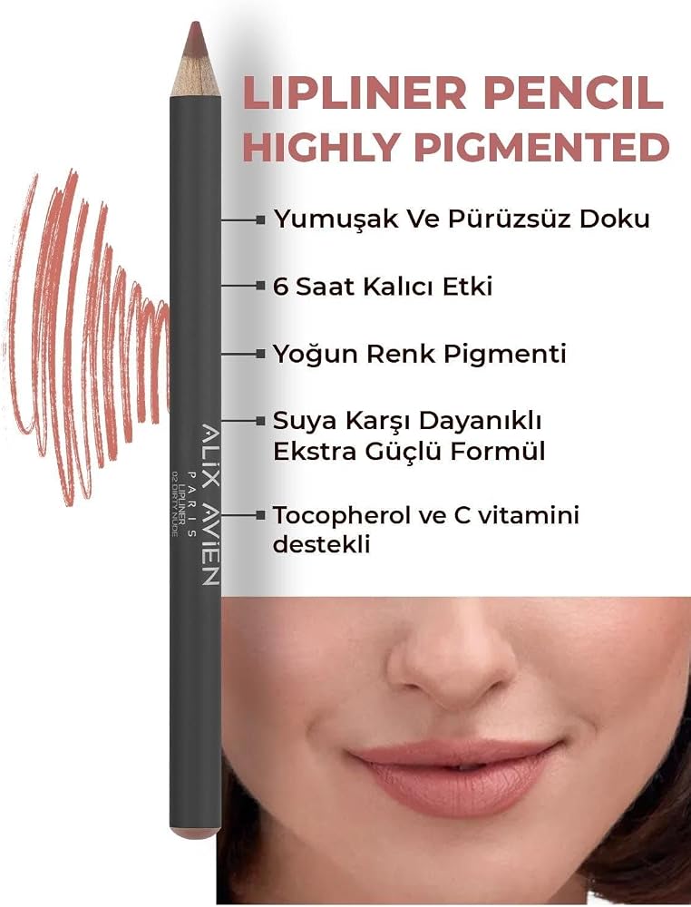 ALIX AVIEN Uzun Süre Kalıcı Dağılma Yapmayan Nemlendirici Dudak Kalemi - Lipliner Pencil 02 Dirty Nude