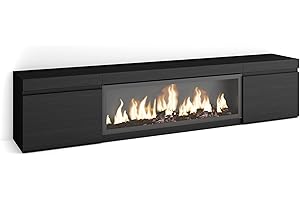 Skraut Home | TV-Schrank, Lowboard | für Wohnzimmer und Esszimmer | 210 | Für TV-Geräte bis zu 80" | Elektrokamin XXL | Moderner Stil | Schwarz