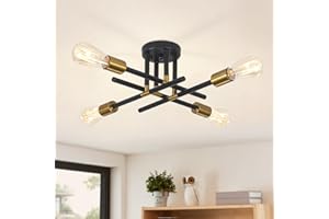 MRHYSWD Araña Vintage,4 Luces Luminaria Plafón Negro Y Oro Moderno Industrial Retro Araña Sala Dormitorio Cocina Comedor Pasillo Entrada Con Enchufe E27 (sin Bombillas)