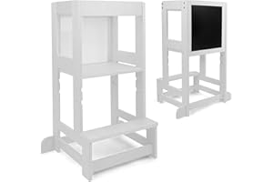 509 Torro 2N1 - Sgabello da cucina per bambini Montessori, con lavagnetta bianca cancellabile a secco, colore: Bianco