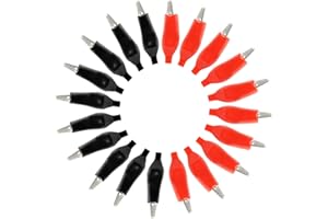 Pinzas de cocodrilo RIIEYOCA, pinza de prueba eléctrica niquelada con funda protectora aislante roja/negra, para pruebas de laboratorio, un paquete de 20 (1,77''/ 45mm)