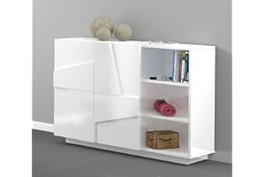 Dmora Mobile da ingresso a 2 ante e scaffali aperti, Made in Italy, Entratina moderna, Credenza per atrio, cm 121x38h86, colore Bianco lucido