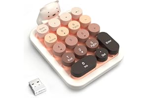 FELiCON Wireless Numeric Keypad, Mini-pavé Numérique Portable 18 Keys avec Touche Ronde Rétro et Récepteur USB 2,4 GHz, Coque Amovible en Silicone Motif Ourson pour PC, Laptop, Win, Mac - Milk Tea