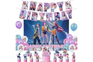 WENCHRISDT De-mon Hunters Birthday Party Decorations H-Huntr/X Figure Printed Cake Topper Cupcake Toppers Banner Balloons H-Huntrix Party Decorations Supplies for Fans (1 set)