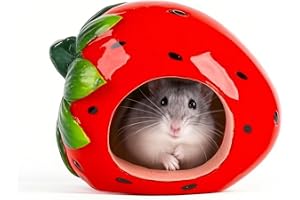 LATRAT Jordgubbe form grotta keramik hus, små djur gömställe gjord av keramik för husdjur hamstrar, hamster gömställe bedåran