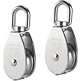 IMAGINE 2Pcs M15 M20 M25 Silver Single Pulley Block 304 Stainless Steel Single Wheel Wirerope Traction Trolley Crane Swivel Hook Pulley Roller Loading (M25 150kg)