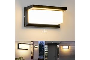 ‎BENMA BENMA LED Wandleuchte mit Bewegungsmelder, IP65 Wasserdichte 18W Warmweiß 3000K Aluminium Rechteck Außen Wandlampe Außenlampe für Garten Front Badezimmer Veranda Garage 260x125x125MM