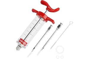 YUEPIN Plastic Meat Injector Syringe Kit, 1-oz Food Seasoning Syringe with 2 Stainless Steel Needles,1 Needles Cleaner and 3 Spare O-Rings for Meats, Turkey, Brisket