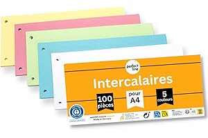 perfect line 100 Intercalaires classeur A4, bandes de séparation en carton recyclé, Fabriqué en Allemagne, separateur classeur en 5 couleurs, perforés