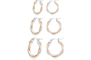 HEEYA 14k/Rose Gold/Silver Plated Hoops Earrings for Women Girls - 925 Sterling Silver Post Hoop Earrings - Hypoallergenic Cubic Zirconia Twist Hoops - 3Pairs Small Hoops Earrings - 13/14/15/17/20mm