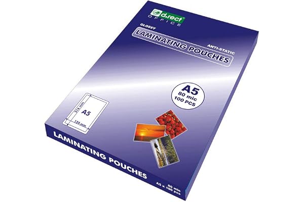 D.RECT Feuilles pour Plastifieuse A5 80mic - Épaisseur 2x80 (160) - Papier Plastifieuse - Laminating Pouches A5 - Feuille a Laminer - Transparent - Film Plastifié Brillant, 100 Feuilles