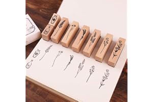 Lychii Holzstempel zum Basteln, 8PCS Gummi Holz Vintage Holzstempel Hochzeit, Geschenkanhänger, Keksstempel Tischdeko, Natürliche Pflanze Boxed Seal Set (Set B)