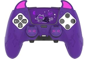 PlayVital Cover Controller per ps5 Edge Joystick Custodia Silicone Protettiva Skin Antiscivolo, Copri Levette Analogiche Adesivi Touchpad Accessori per ps5 Edge Gamepad, Diavolo Carino, Viola