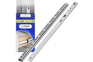 1 Coppia Guide per Cassetti con Cuscinetti a Sfera 278 mm x H 17 mm - Telescopiche Guide Cassetti Scorrevoli Hanno Un'estensione Parziale di 202 mm - Garanzia di 10 Anni - MONTERAL