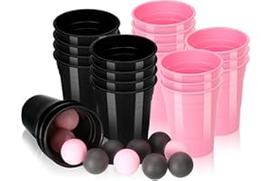 JIAWAGGAG 22 Stück Beer Pong Becher 12 Ping Pong Bälle Satz Bierpong Becher Set Hartplastik Party Becher Set Wiederverwendbar 473ml Partybecher Bierpong Bälle Für Freunde Familie Party (Schwarzes Rose)