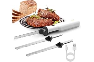 HYQNG Couteau à découper électrique sans Fil, Couteau à Pain, Couteau à trancher la Viande Rechargeable avec 2 Lames dentelées en Acier Inoxydable de 8" et déclencheur de Verrouillage de sécurité