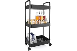 FWEEK Rollwagen mit 3 Ebenen, 3-Schicht Kunststoff Rollwagen mit rädern, Aufbewahrungswagen Schmal für Küche, Büro, Badezimmer, Esse, Schule, Schmale Plätze, Schwarz