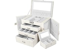 Yorbay Caja Joyero con Espejo y Cajones, Caja para Joyas, para Pendientes, Pulseras, Anillos, Almacenamiento y Expositor, Caja de Viaje Mini, Rayas imitacion a madera Blanco reutilizable