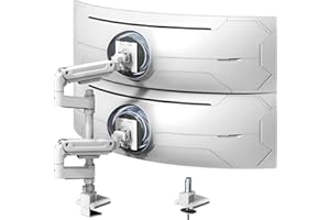 ‎PUTORSEN Podwójne ramię monitora wytrzymałe do ekranów 43.2–124.5 cm – pionowy stojak na dwa monitory do ultramiękkich ekranów o wadze do 20 kg, aluminium, pełny ruch, VESA 75/100 mm, biały