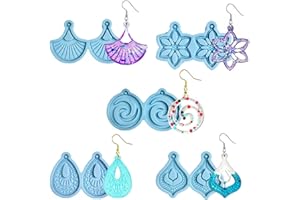 Cdemiy Moules De Boucles dOreilles En Résine, 5 Paires Porte-Clés Résine Moules, Collier Pendentif Porte-Clés Silicone Époxy Moulage Moule, Pour Porte-Clés, Bijoux Créatifs