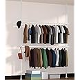 INFLATION Closet Organizer Clothes Rack, Heavy Duty 2-Tier Adjustable Free Standing Laundry Drying Garment Rack, Floor to Ceiling Clothing Hanger Tension Rod Closet System Wardrobe Storage, White