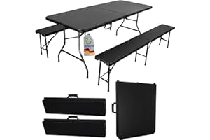CHEFGASTRO Bierzeltgarnitur klappbar 180cm breit 3-teilig 1x Buffettisch 2X Bierbänke mit Tragegriffe Kunststoff wetterfest Gartenmöbel-Set Gartengarnitur Camping Klapptisch Gartentisch