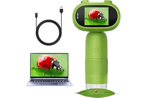 WUISOLQP Microscope For Kids Microscope with 8 LEDs, 1000x Handheld Digital Microscopes, USB Miniscope Educational Science Toys With 2'' Inch Screen,Birthday Gifts For Age 3 4 5 6 7 8 9 10 11 12 Girls Boys