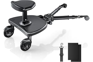 JoyCushy Buggy Board with Larger Seat, Universal Buggy Board with Anti-Slip Pad, Kiddy Board for Toddlers from 2-6 Years, Load 25 Kg, Fits 99% of Prams