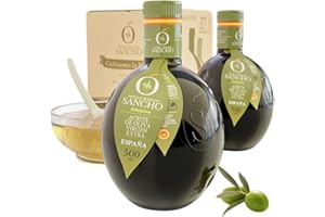 AROMA & TRADITION SANCHO Aceite De Oliva Virgen Extra Arbequina Pack Premium 2x 500ml Botella Vidrio AOVE SANCHO Gourmet Suave Aromatico Frutal Cosecha Temprana Primera Extracción en Frío Origen España DOP La Mancha