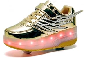 Axcer 7 Colors Changing Upgraded LED Strips Roller Skate Shoes with Double Wheels Inline Automatic Retractable Technical Skateboarding Sport Cross Trainers Vibration Flashing Gymnastic Sneakers