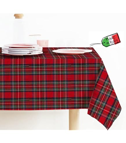 INTRECCI – Tovaglia Autunnale Rettangolare 14/16 Posti 140x300 cm, Tovaglia Cotone Fantasia Scozzese Made in Italy, Tovaglia Tavolo Tinto Filo, Ideale per Grandi Tavolate (14/16 POSTI, Blu