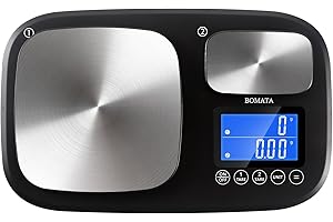 BOMATA Upgrated 0.01 g & 15 kg Dual Platform Digital Kitchen Scale with Two Precisions, Accumulation Function, Gram and Ounce, Stainless Steel Platform, for Food, Baking, Yeast, Jewelry B614