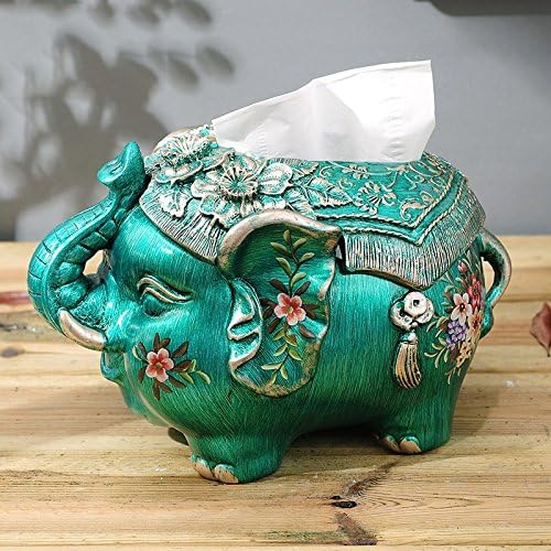 TOTO European-style luxury living room Lucky Elephant tissue box creative cute decorative ornaments American luxury napkin pumping tray(24.5*15*17cm) ( Color : Green )