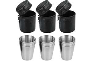 Gobesty Flachmann Becher, 12 Stück Edelstahl Becher, Stapelbare Schnapsbecher mit 3 Leder-Tasche, Trinkbecher Edelstahlbecher, Tragbar Metallbecher Ideales Flachmann-Zubehör, Tolle Geschenk-Idee